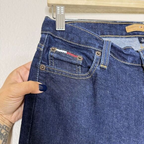 Vintage Tommy Jeans Y2K Size 7L Flare Leg Hilfiger Denim 33" Inseam Dark Wash - Picture 3 of 13